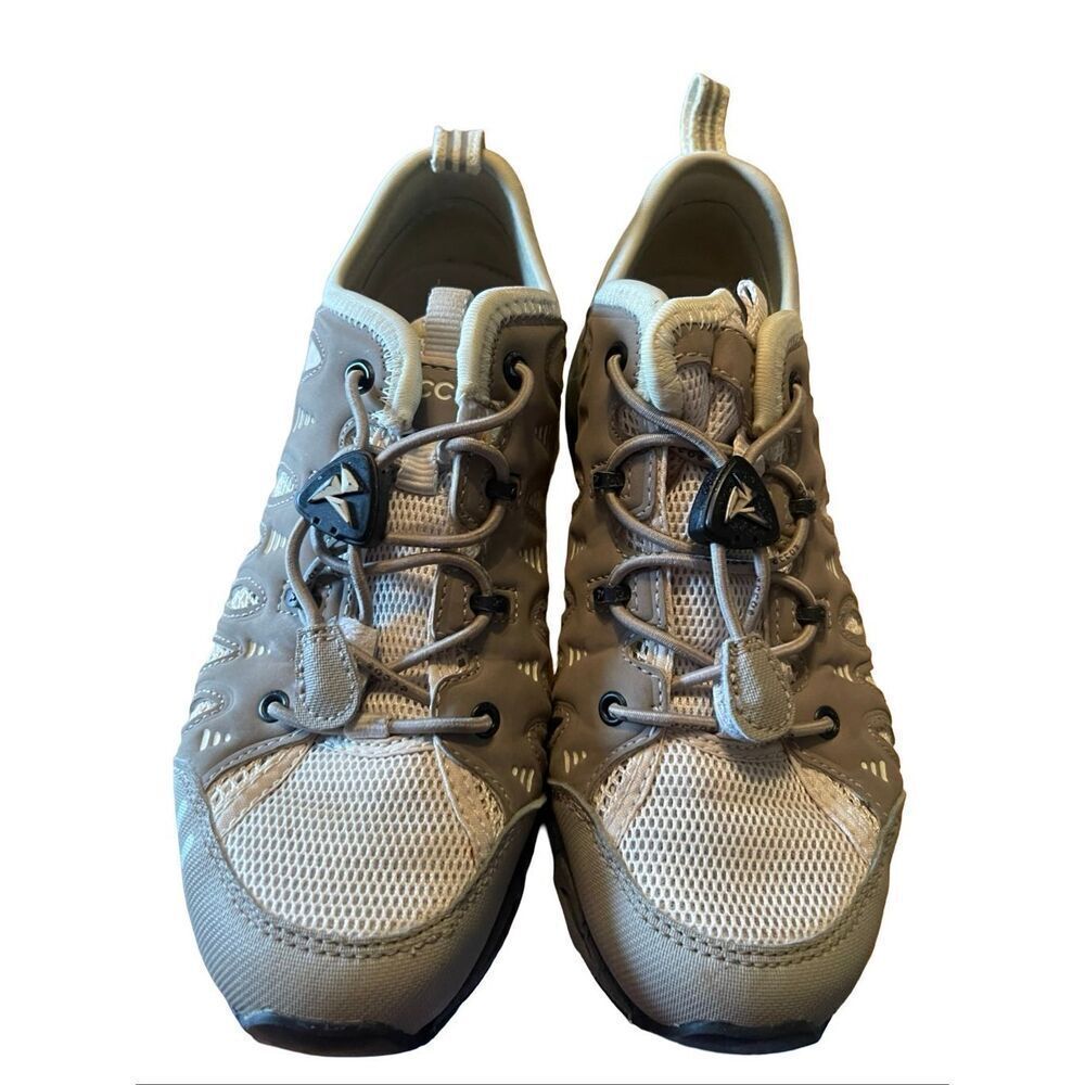 Ecco Womens White Gray Lace Up Mesh Low Top Sneaker Trail Hiking Shoes Size 5